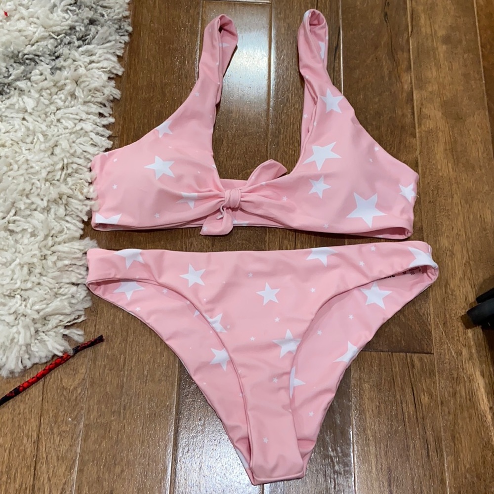 SHEIN light pink w white stars bikini size medium